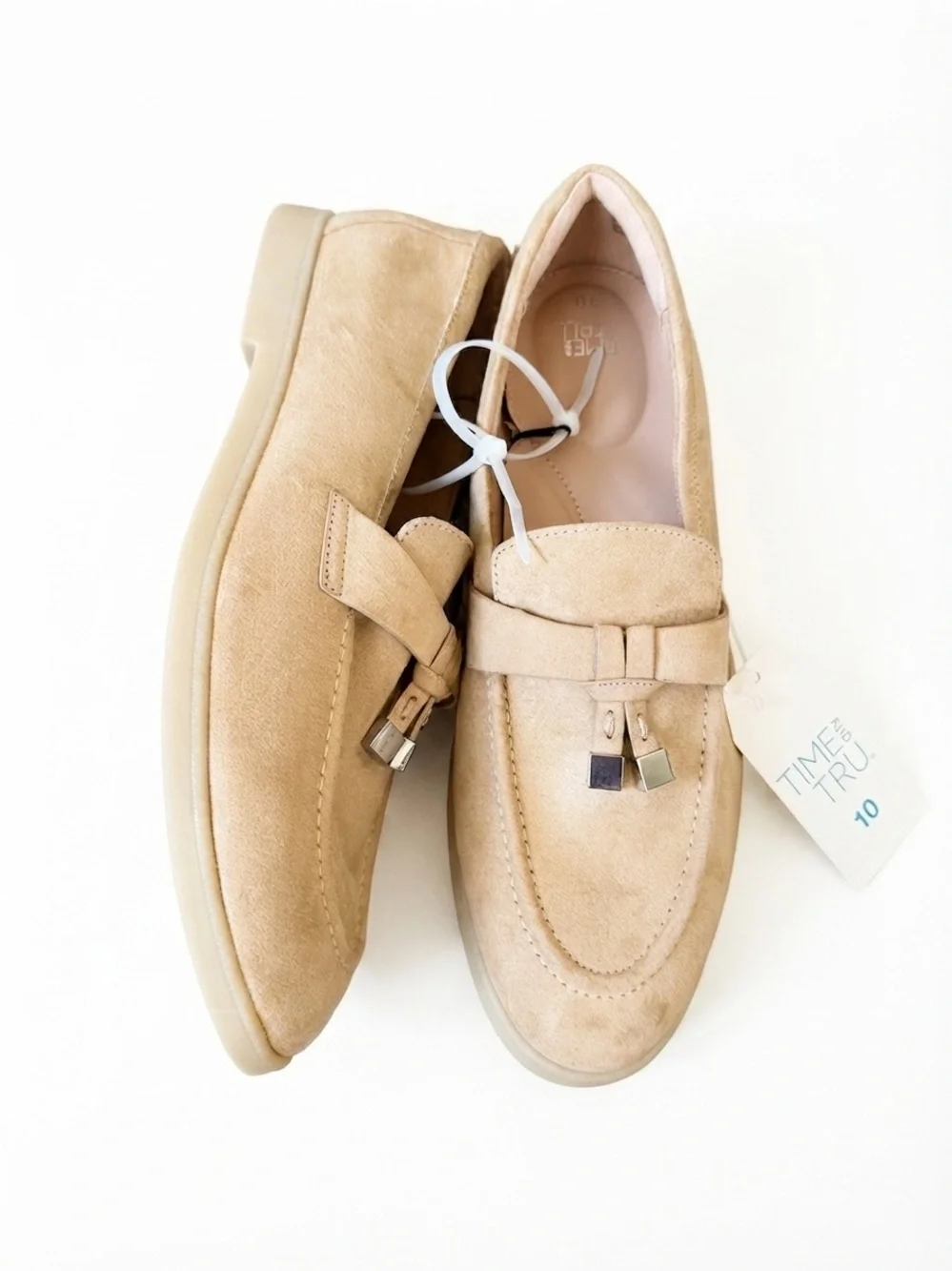 New Time and Tru Women's Faux Suede Comfort Loafers SlipOn Flats Tan Size 10 NWT